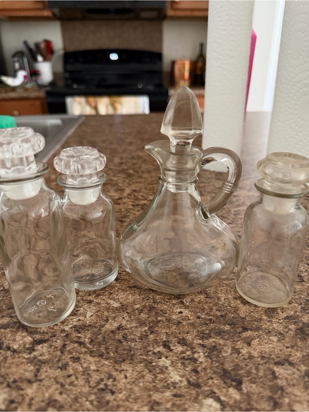 Clear Glass Cruet and Small Apothecary Bottles - Clear